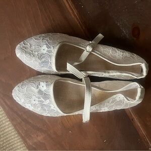 Lace Mary Jane Flats - White